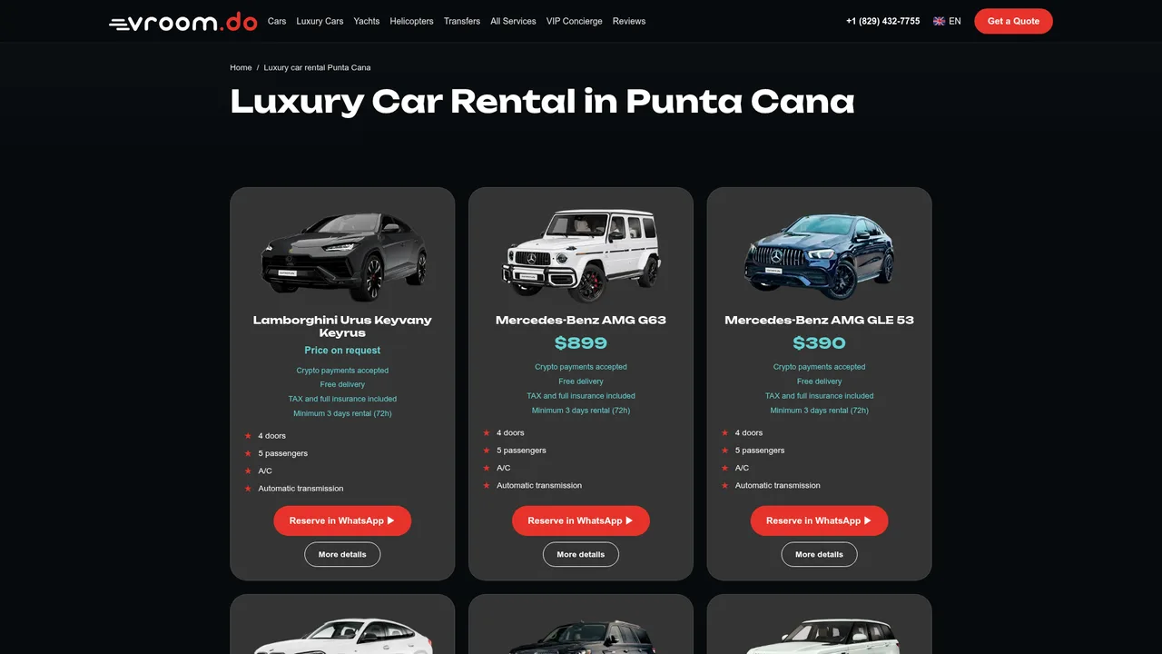 A separate luxury car catalog on Vroom.DO